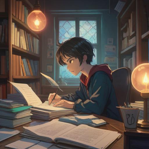 A serene illustration depicting a person sitting at a desk surrounded by paperwork, a soft glow and ethereal light surrounding them, symbolic representation of frustration and reflection, a subtle aura indicating spiritual growth, nature elements incorporated, such as flowing water and gentle winds, conveying tranquility and introspection, vivid colors that evoke emotions, harmonious setting, contemplative expression, 4k