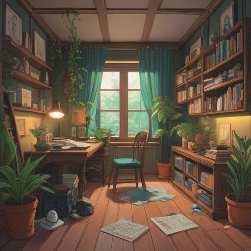 A serene and organized workspace, various helpful items for mental clarity, a journal with notes, a calming plant, a cup of tea, inspirational quotes framed on the wall, soft natural light, cozy atmosphere, minimalist design, 4k