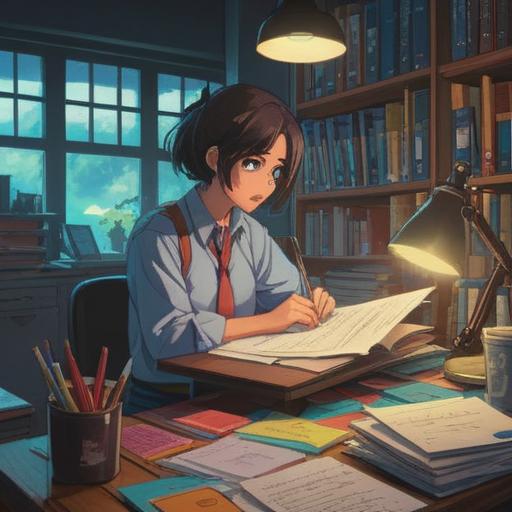 A busy office scene, piles of paperwork on the desk, an employee looking overwhelmed, subtle hints of spiritual symbols in the background, a glowing aura surrounding the worker, representing inner strength and clarity, contrast between chaos and calm, warm lighting highlighting the determination, 4k