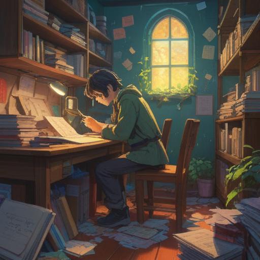 A serene and uplifting scene depicting a person surrounded by paperwork, illuminated by a soft, glowing light, symbols of abundance and growth around them, a sense of clarity and purpose in their expression, vibrant colors, peaceful ambiance, spiritual motifs like feathers and light rays, representing positive energy and harmony, 4k