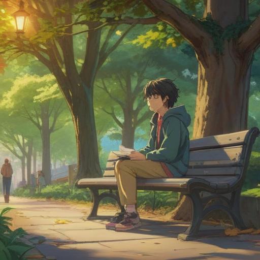 A serene and introspective scene, soft light filtering through trees, a person sitting on a park bench with a contemplative expression, surrounded by nature's beauty, subtle glow around them symbolizing spiritual signs, gentle breeze swaying leaves, calm and peaceful atmosphere, vibrant colors, 4k