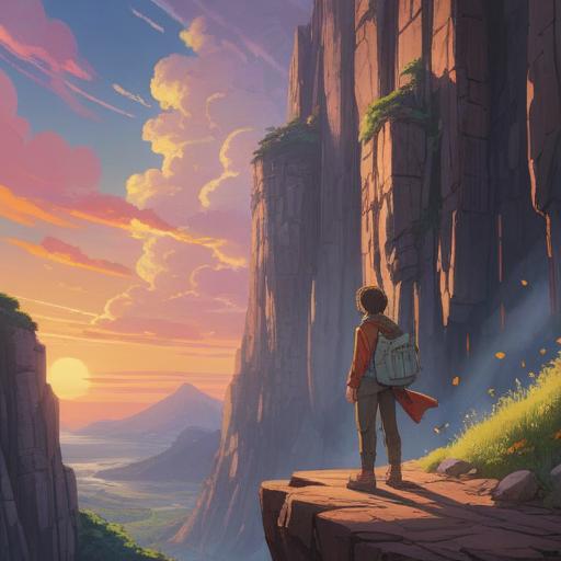 A motivational scene depicting the power of uplifting messages, a person standing at the edge of a cliff, looking at a vast landscape, rays of sunlight breaking through clouds, inspiring quotes floating around, vibrant colors, sense of determination and hope, dynamic composition, 4k