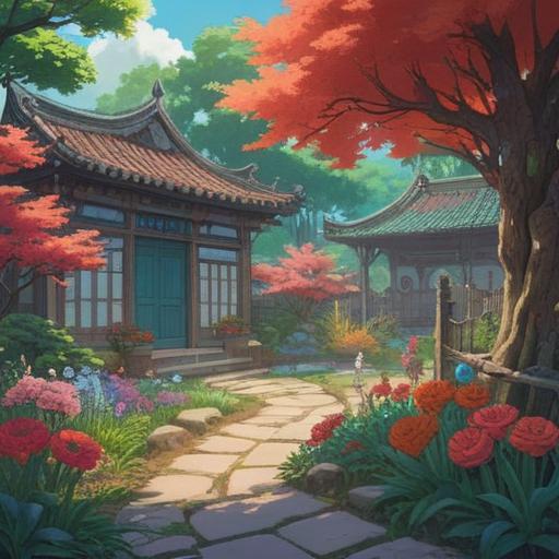 A serene scene depicting干される( drying) as a spiritual sign, a person reflecting in a peaceful garden, sunlight filtering through the leaves, gentle breeze causing leaves to sway, symbolic items representing clarity and caution, soft colors, tranquil atmosphere, a sense of introspection, 4k