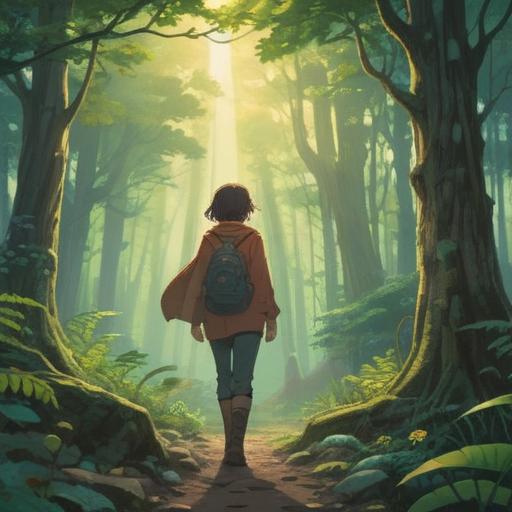 A serene illustration of a person discovering a lucky charm in a tranquil forest, soft sunlight filtering through the trees, a sense of hope and calm, intricate details on the lucky item, vibrant green foliage, gentle breeze conveying peace, 4k