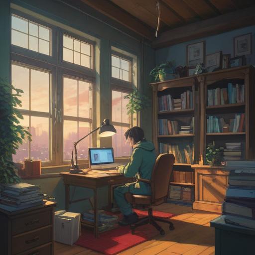 A serene and introspective scene, a person sitting at a desk surrounded by mundane office items, ethereal light shining through a window, subtle spiritual symbols appearing in the air, a sense of hope and renewal, nature elements subtly integrated, calming atmosphere, rich colors, 4k