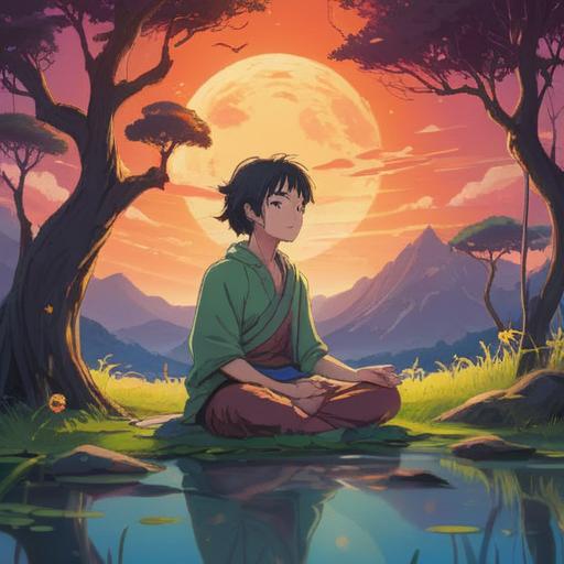 A serene and introspective scene depicting the spiritual signs brought on by stress, a person meditating peacefully in a tranquil environment, surrounded by glowing orbs symbolizing positive energy, gentle rays of light filtering through trees, a calming river flowing nearby, soft colors, ethereal atmosphere, conveying peace and enlightenment, 4k