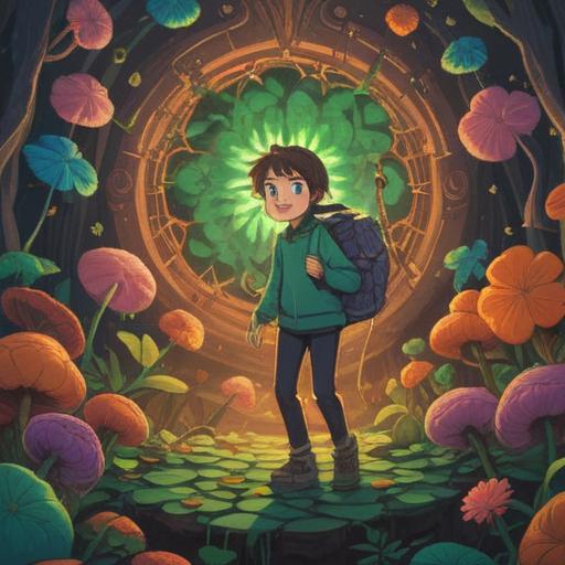 A whimsical digital illustration, a person looking relieved and excited after quitting their job, surrounded by lucky items like a four-leaf clover, a horseshoe, and a fortune cookie, vibrant colors, cheerful atmosphere, detailed background with a sunny park setting, smiling character with a sense of freedom, 4k