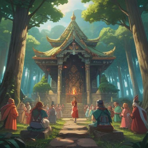 A ceremonial gathering in a serene forest, vibrant sunlight filtering through the trees, individuals dressed in traditional attire, a central altar adorned with symbolic elements, expressions of hope and determination, a sense of community and renewal, rich natural colors, intricate details, capturing the essence of a transformative life ritual, 4k