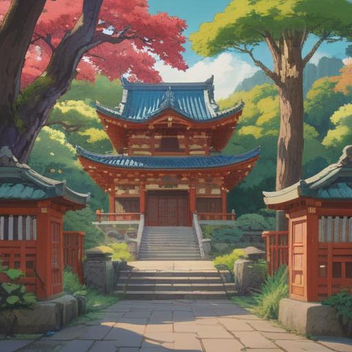 A beautiful day at Kaiko Shrine, tranquil atmosphere, visitors enjoying the serene surroundings, lush greenery, traditional Japanese architecture, taking part in a cultural ceremony, sharing laughter and stories, enhancing the experience, 4k