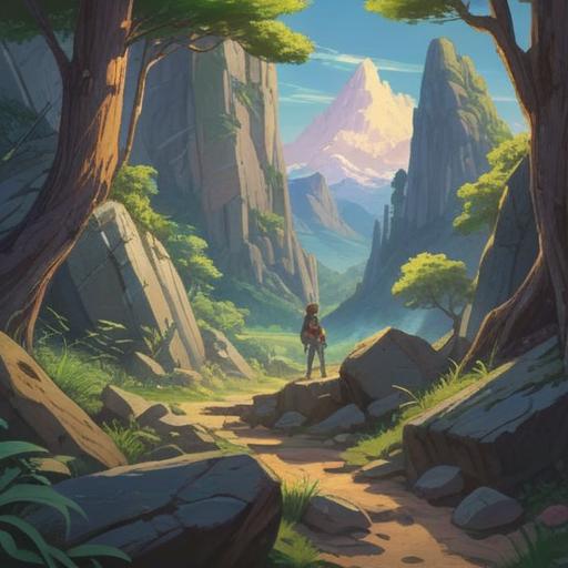 A serene mountain landscape, hikers observing mysterious symbols carved into rocks, ethereal light filtering through trees, a sense of tranquility and connection to nature, vibrant wildflowers dotting the foreground, gentle mist rising from the valley, signs of wildlife in the area, peaceful atmosphere, 4k