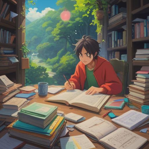 A serene landscape depicting a tranquil scene of a person gathering notes and documents, surrounded by piles of organized papers and digital devices, soft natural light filtering through a window, a sense of order and clarity, inspirational atmosphere, harmonious blend of technology and traditional note-taking, 4k