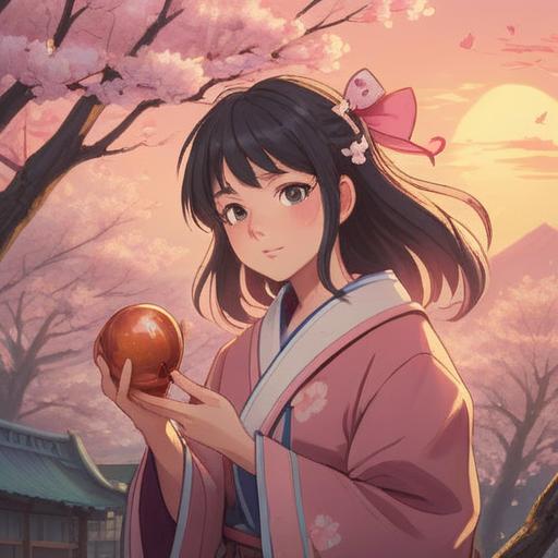 A serene scene featuring a person holding a cherry blossom shell, symbolizing good luck, soft pink and white colors, gentle sunlight filtering through cherry blossom trees, an atmosphere of tranquility, lush green grass in the background, delicate petals falling, a sense of hope and positivity, beautifully detailed nature setting, capturing the essence of spring, 4k