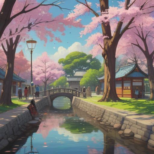 A serene scene of cherry blossoms gently falling, symbolizing spiritual messages, a tranquil park setting, sunlight filtering through the trees, people meditating under the blossoms, warm smiles, vibrant petals swirling in the air, harmonious atmosphere, 4k