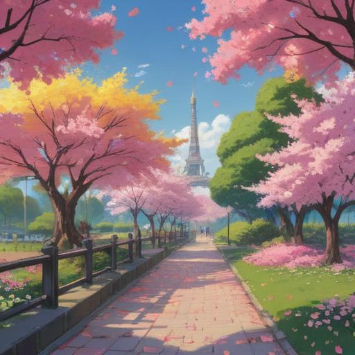 A picturesque scene of cherry blossom petals gently falling, symbolizing positive change and lucky actions, a serene park setting with lush greenery, soft sunlight filtering through the trees, people joyfully embracing the moment, inspiring feelings of hope and renewal, calming atmosphere, vibrant colors, 4k
