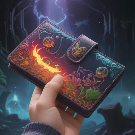 A mystical scene illustrating the impulse to desire a wallet, ethereal glow, spiritual symbols surrounding the wallet, contrasting emotions of greed and mindfulness, dreamy landscape, gentle aura of awareness, intricate details conveying hidden spiritual messages, 4k
