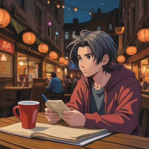 A thoughtful person contemplating a new wallet, sitting at a cozy café table with a cup of coffee, a notebook open with budgeting plans, various wallet options displayed on a smartphone, a sense of determination and excitement in the air, warm lighting, inviting atmosphere, charming details, 4k