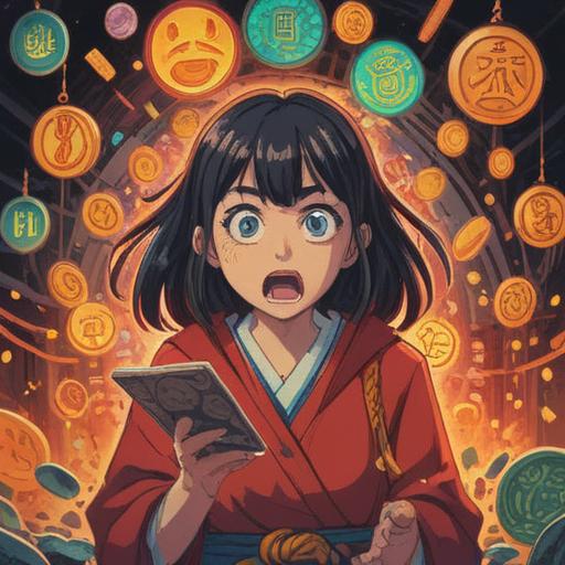 A surreal illustration depicting a person looking surprised yet relieved after dreaming of losing their wallet, surrounded by symbols of good fortune like lucky coins and four-leaf clovers, vibrant colors, whimsical elements, a magical atmosphere, expressive facial features, dynamic composition, 4k