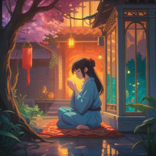 A serene and peaceful scene depicting individuals practicing spiritual habits to bridge their emotional distances, meditative poses, soft lighting, warm hues, nature elements like trees and flowing water, intimate connection, harmonious environment, reflective expressions, calming atmosphere, 4k