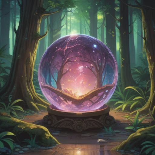 A serene and mystical scene, a glowing crystal orb, radiant energy emanating, a peaceful forest backdrop, gentle sunlight filtering through trees, symbols of positivity and enlightenment, a person gazing at the orb with wonder, harmonizing colors, ethereal atmosphere, spiritual guidance, 4k