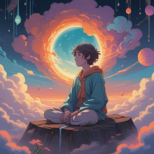 A dreamy and serene illustration depicting a person in a meditative pose, surrounded by soft clouds, ethereal lights, and gentle colors, representing the concept of being sleepier recently, elements of spirituality like glowing orbs and flowing energy, a calming landscape filled with nature, 4k