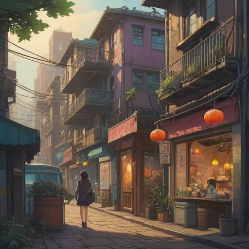 A serene illustration depicting a lucky charm surrounded by calming elements, soft-focus background of a busy urban scene, a vibrant charm with intricate designs, symbols of peace and good fortune, gentle sunlight filtering through the trees, warm colors, inviting atmosphere, 4k resolution