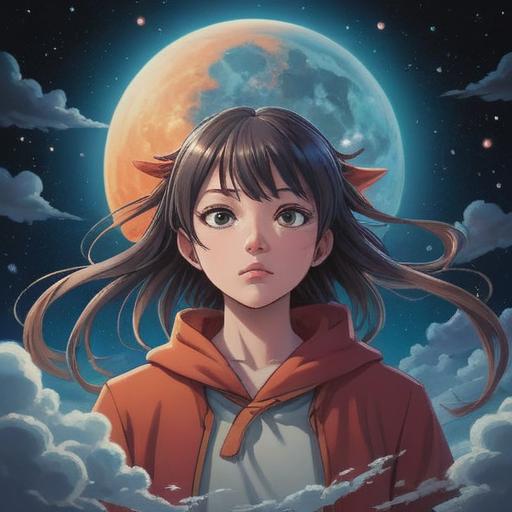 A serene and ethereal scene, depicting a tired spirit resting beneath a luminous moon, surrounded by soft, swirling clouds, gentle stars twinkling in the night sky, a feeling of tranquility and introspection, symbolic elements of rest and renewal, delicate light illuminating the spirit's features, hinting at inner wisdom, 4k