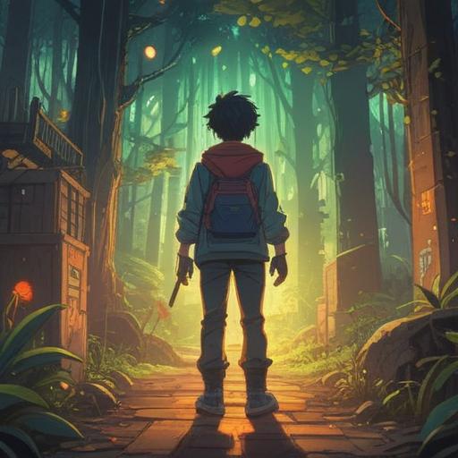 A transformative journey illustration, depicting a character standing at a crossroads, bright light emerging from behind, symbolizing hope and growth, shadows representing past struggles, vibrant nature surrounding, thoughtful expression, self-discovery theme, warm color palette, uplifting atmosphere, 4k