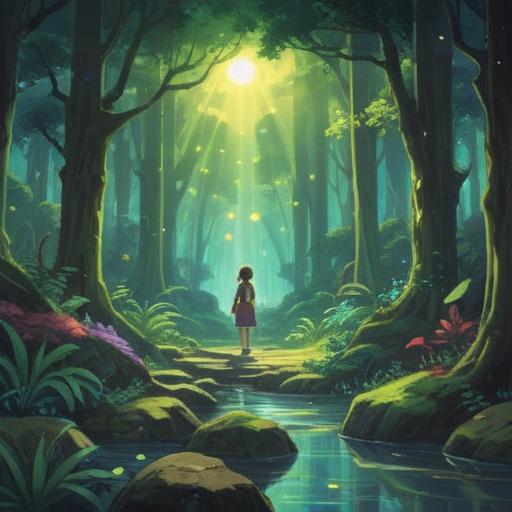 A serene and enlightening scene depicting a joyful reunion, symbols of spirituality like light beams and auras surrounding the characters, lush nature in the background, a sense of connection and harmony, vibrant colors, hopeful expressions, ethereal atmosphere, depicting spiritual growth and positive energy, 4k