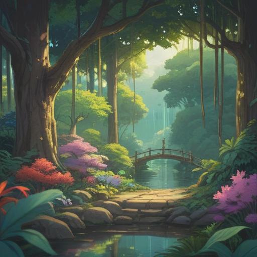 A serene nature scene, tranquil garden setting, meditation practice, soft sunlight filtering through trees, calm waters reflecting surroundings, peaceful atmosphere, gentle breeze rustling leaves, mindfulness and inner peace, 4k