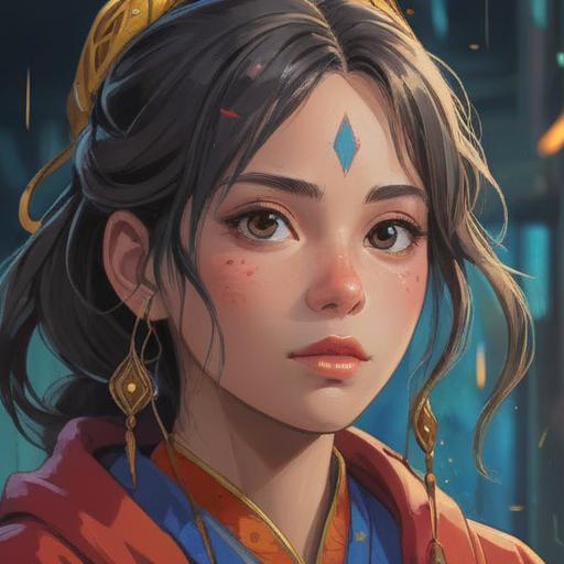 A close-up portrait of a woman with a noticeable pimple on her left cheek, embodying the essence of spirituality, serene expression, ethereal background of soft light and gentle colors, symbols of healing and growth surrounding her, emphasis on inner beauty and self-acceptance, delicate features, soft focus, 4k