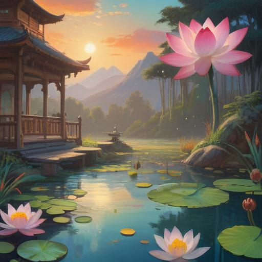 A serene representation of spiritual meaning, ethereal light illuminating a tranquil landscape, symbolic elements like a lotus flower and chakra symbols, a meditative figure in a peaceful pose, vibrant aura surrounding them, deep connection with nature, harmony and balance in the composition, 4k
