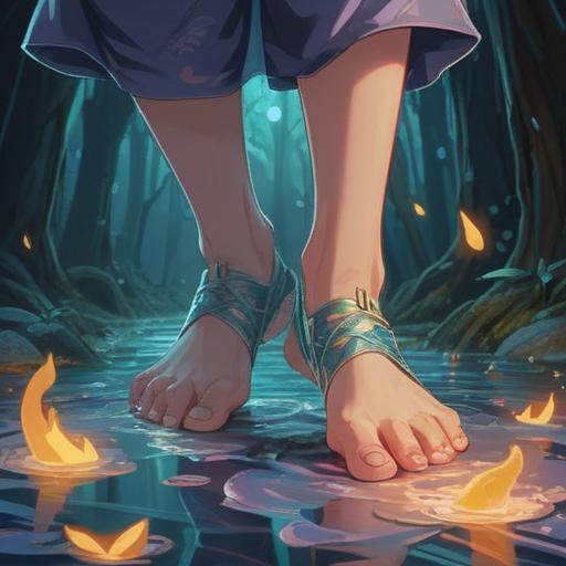 A serene and mystical illustration representing the spiritual meaning of an itchy left foot, gentle energy flowing around the foot, ethereal light illuminating the scene, symbolic elements reflecting intuition and personal growth, soothing colors, harmonious composition, nature-inspired background, tranquil atmosphere, 4k