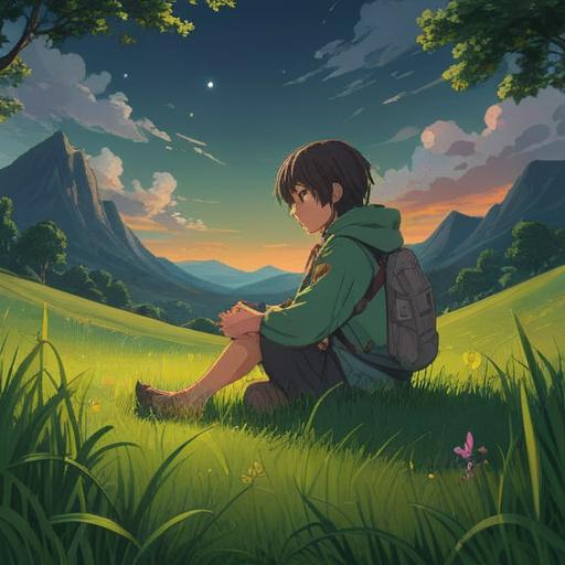 A serene and mystical scene depicting a person sitting cross-legged on a lush green meadow, with their left foot gently raised and illuminated by a soft, golden light, surrounded by vibrant wildflowers, a sense of tranquility in the air, ethereal spirits floating nearby, symbolizing spiritual guidance, a clear blue sky overhead, conveying positivity and enlightenment, 4k