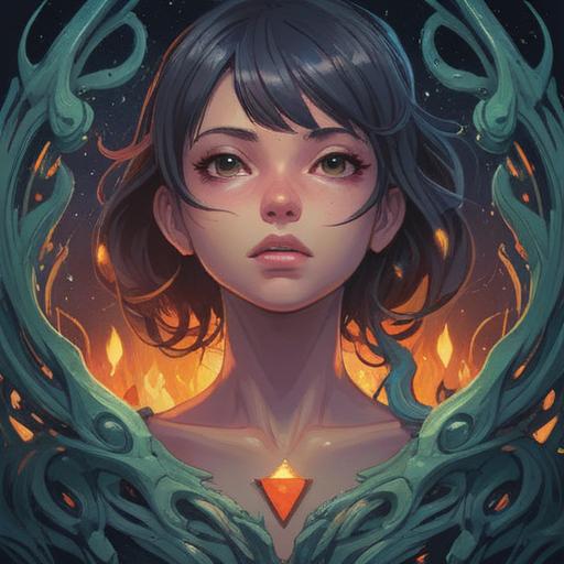 A spiritual representation of acne on the left side of the neck, symbolic illustration, awareness of inner conflicts, energies affecting communication, visual elements of balance and healing, reflective atmosphere, mystical motifs, nature-inspired background, 4k