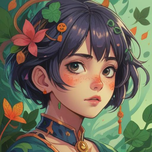 A whimsical illustration depicting a person with a pimple on their left neck, surrounded by symbols of good luck like four-leaf clovers and lucky charms, vibrant colors, expressive character with a curious expression, playful atmosphere, clear focus on the pimple as a central theme, detailed background featuring elements of fortune, engaging composition, 4k