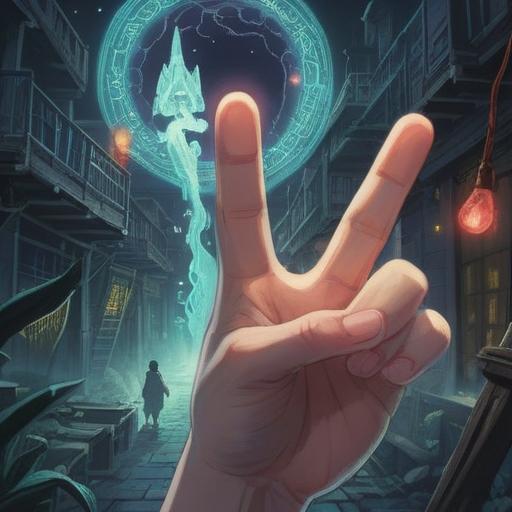 A symbolic illustration of a left index finger with a visible injury, surrounded by ethereal light, spiritual symbols floating in the air, a serene environment, nature elements like flowers and trees, hints of healing energy, a sense of caution and awareness, vibrant colors, mystical atmosphere, detailed textures, 4k