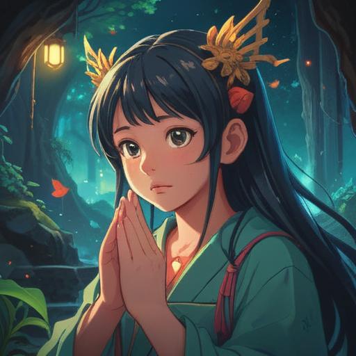 A serene illustration of a person gently touching their left ear, surrounded by a soft, ethereal glow, symbols of spirituality floating around, a tranquil outdoor setting with gentle light filtering through trees, depicting inner peace and reflection, harmonious colors, 4k