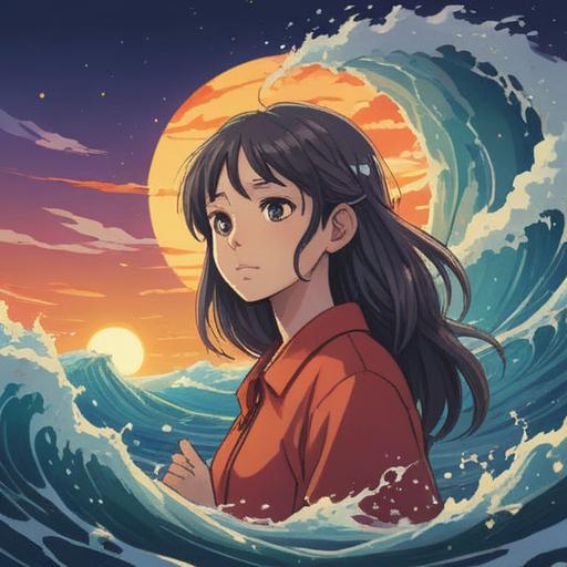 A serene and mystical illustration, soft light illuminating a person's left ear, waves of vibrant sound waves emanating from it, a calm and meditative expression on the person's face, ethereal symbols floating around representing spiritual awareness, serene nature background with gentle flowing water, a sense of tranquility and introspection, 4k