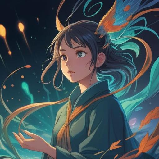 A serene and mystical illustration representing spiritual signs from tinnitus in the left ear, ethereal light surrounding a person, soft flowing energy waves, calming nature backdrop, symbolic elements like feathers and light orbs, gentle facial expression reflecting awareness, harmonious color palette, 4k