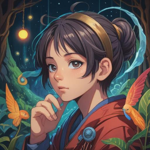 An illustration depicting a person holding their left ear with a thoughtful expression, surrounded by mystical symbols and ethereal light, a serene nature background, representing spiritual awareness, the concept of intuition, vibrant colors, a sense of curiosity, calming atmosphere, 4k