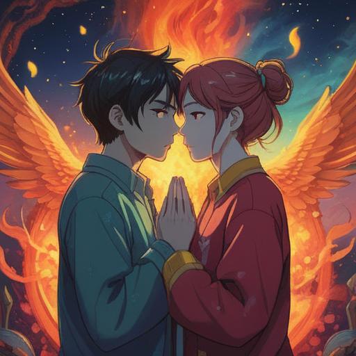 Spiritual illustration of twin flames connection, a person holding their left ear in contemplation, ethereal glow surrounding them, symbols of awareness and intuition, serene environment with soft light, mystical elements like feathers and light orbs, tranquil colors, deep emotional expression, 4k