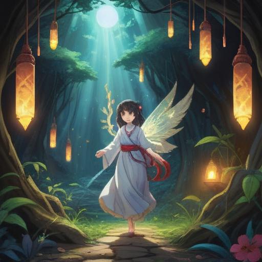 A mystical scene depicting the spiritual significance of ringing in the left ear, ethereal light emanating from the ear, symbols of enlightenment and intuition surrounding the character, serene nature backdrop, gentle flowing water nearby, calming colors, a sense of inner peace and connection to the universe, 4k