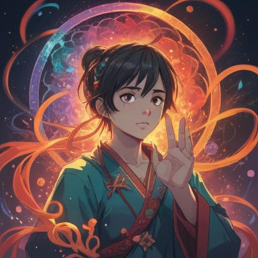 A serene illustration depicting a person with their hand near their left ear, surrounded by ethereal light, mystical symbols floating in the air, a calm and introspective expression, nature elements in the background, soft focus, subtle spiritual energy, 4k