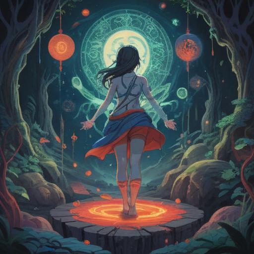 A mystical illustration depicting a person holding their left hip in pain, surrounded by ethereal symbols representing spiritual signs, a serene environment, soft glowing light, soothing colors, a sense of awareness and introspection, detailed background with natural elements, 4k