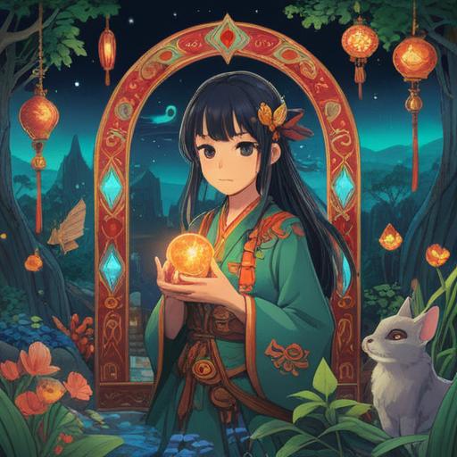 A serene and mystical illustration of a spiritual lucky charm, glowing softly, adorned with symbols of healing and protection, situated in a tranquil natural setting, surrounded by gentle light, a soothing aura, lush greenery, calming colors, inviting atmosphere, 4k