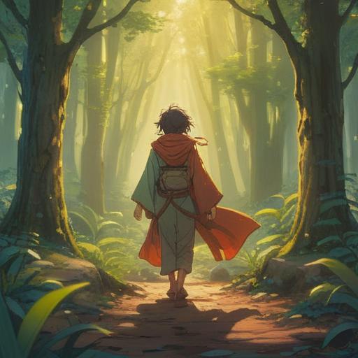 A serene and mystical illustration depicting a person standing in a tranquil nature setting, the sunlight filtering through the trees, a gentle breeze rustling the leaves, a soft glow emanating from their left shoulder, symbolizing spiritual awareness, a sense of calm and enlightenment, ethereal elements surrounding them, vibrant colors, harmonious connection with nature, 4k