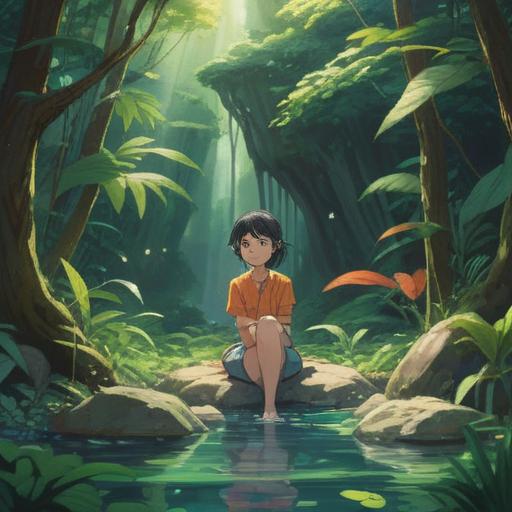 A serene and peaceful illustration of a lucky stone, surrounded by lush greenery, soft sunlight filtering through the leaves, gentle ripples in a nearby stream, a sense of tranquility and harmony, showcasing calming colors and smooth textures, emphasizing the stone’s vibrant energy, idyllic nature setting, 4k