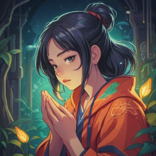 A serene and colorful illustration depicting a person gently rubbing their left eyebrow, representing spiritual awareness and intuition, surrounded by ethereal light and symbols of self-discovery, calming nature elements in the background, serene atmosphere, vibrant hues, 4k