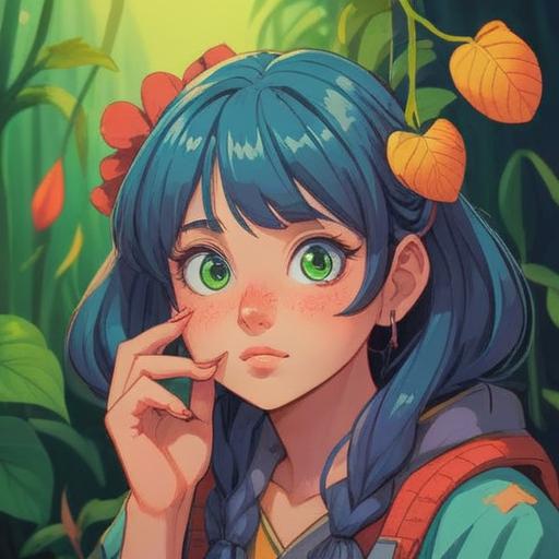 A whimsical illustration of a person scratching their left eyebrow, bright and colorful background, cheerful expression, lucky charm items like four-leaf clovers, horseshoes, and ladybugs scattered around, playful and lighthearted scene, vibrant colors, inviting and positive atmosphere, 4k
