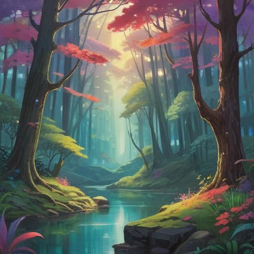 A serene and mystical landscape, ethereal light illuminating a tranquil forest, symbolic elements representing the soul's journey, vibrant colors reflecting spiritual awakening, a figure meditating peacefully, surrounded by glowing orbs, harmonious energy flow, dreamlike atmosphere, 4k